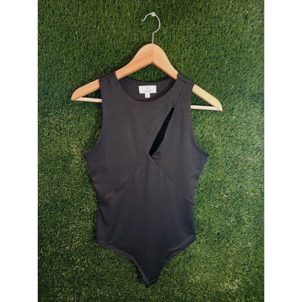 Live In The Moment Black Cutout Bodysuit Women's Size Medium Sleeveless Solid